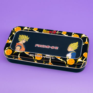 Dragon Ball Z Goku and Vegeta 3 Piece Enamel Pin Set with Collectors Tin