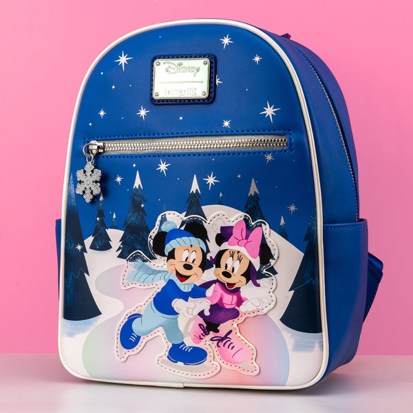 Loungefly x Disney Mickey and Minnie Mouse Winter Ice Skating Mini Backpack