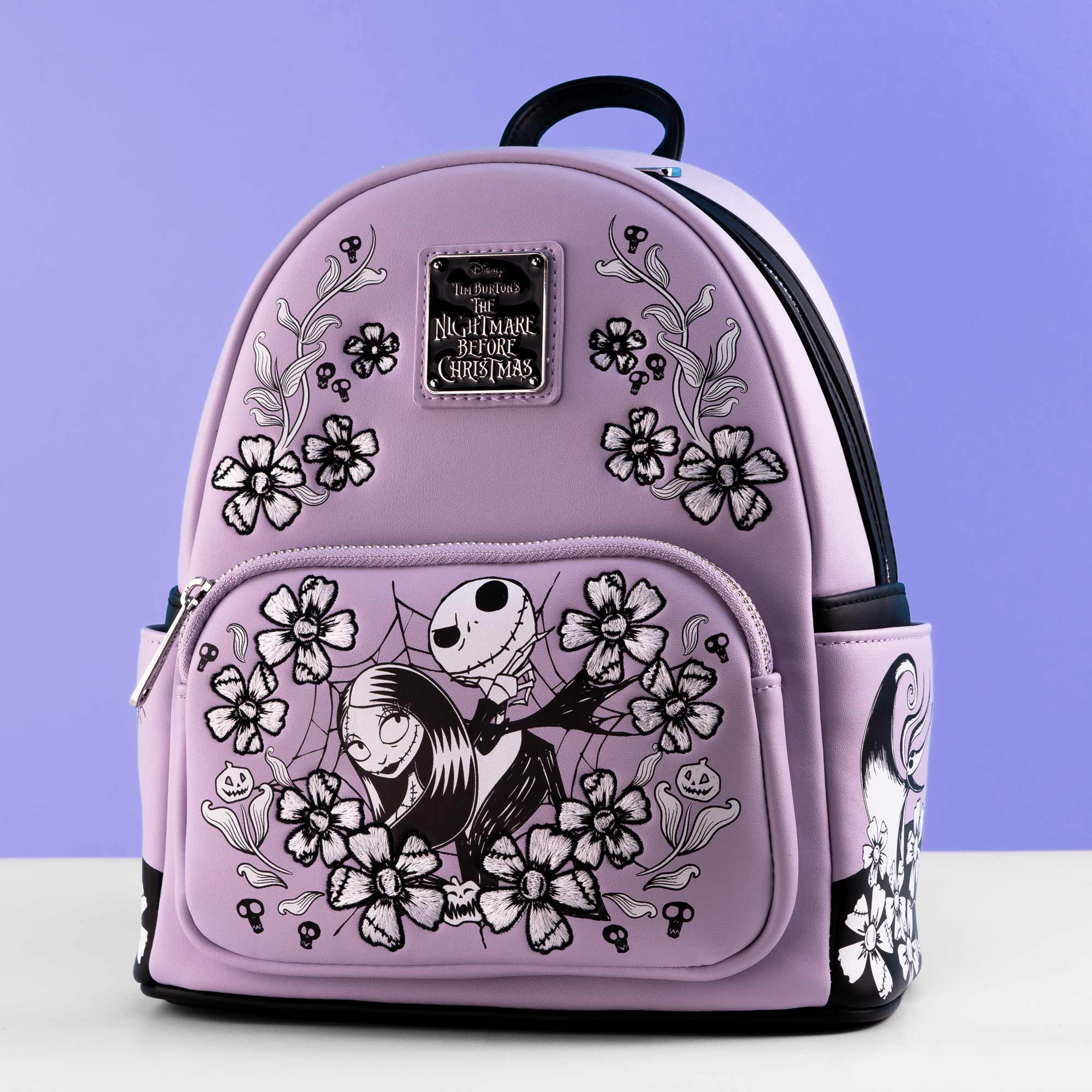 Loungefly x The Nightmare Before Christmas Jack and Sally Lavender Floral Mini Backpack