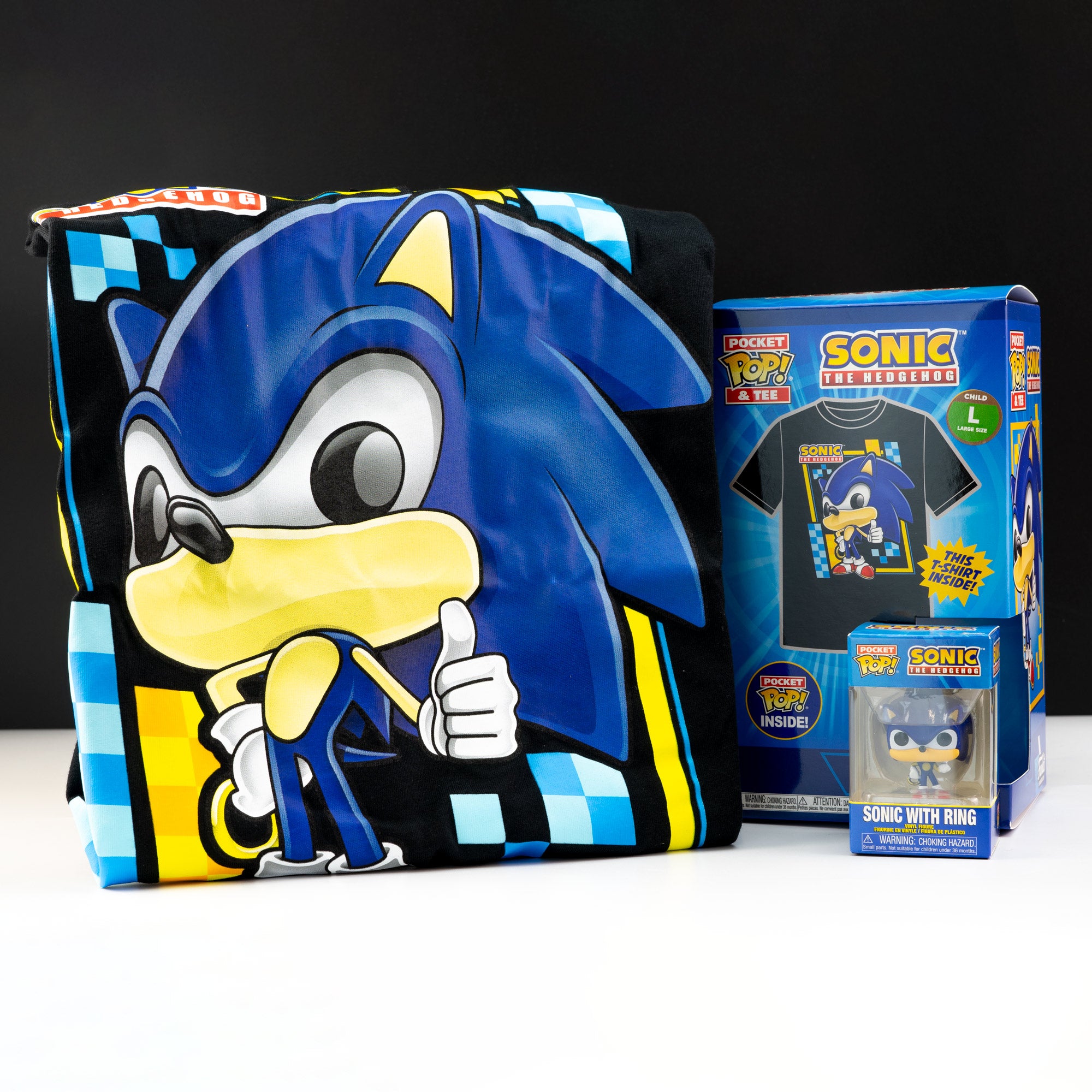 Sega Sonic the Hedgehog with Ring Pocket Pop! Vinyl and Tee Set for Kids