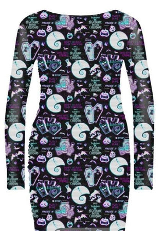 Nightmare Before Christmas Glitch All Over Print Women's Bodycon Mesh Dress