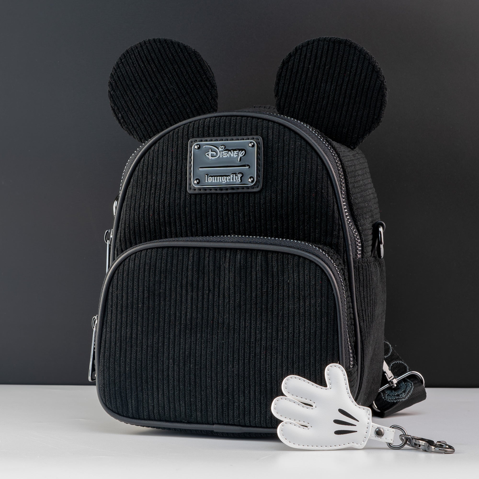 disney100 mickey mouse classic corduroy convertible mini backpack & crossbody Loungefly Bac LF Lounge VIP and printed details Loungefly Disney100 Mickey Mouse Corduroy