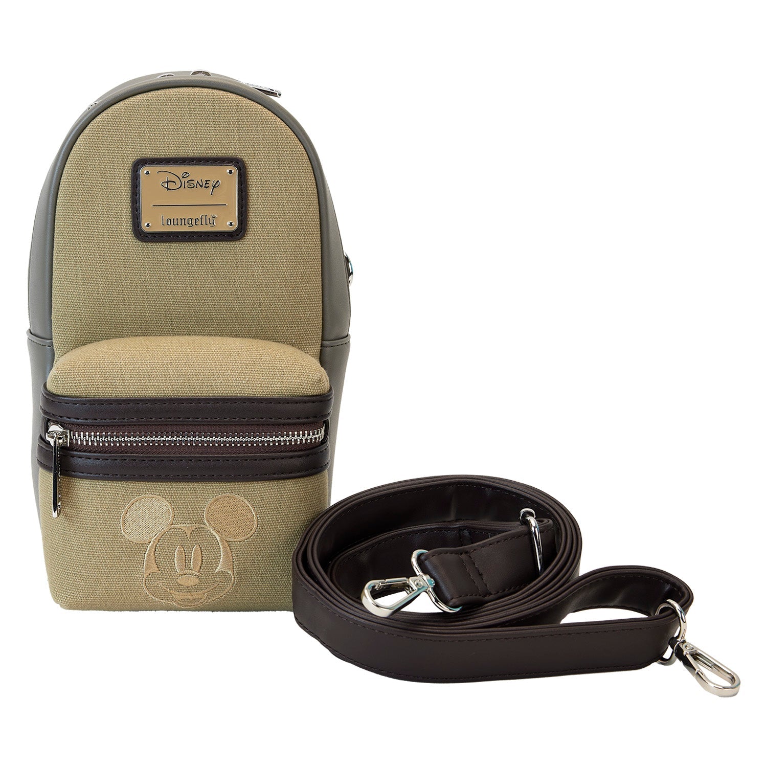 Loungefly x Disney Mickey And Friends Faux Leather And Canvas Water Bottle Crossbody Bag - GeekCore