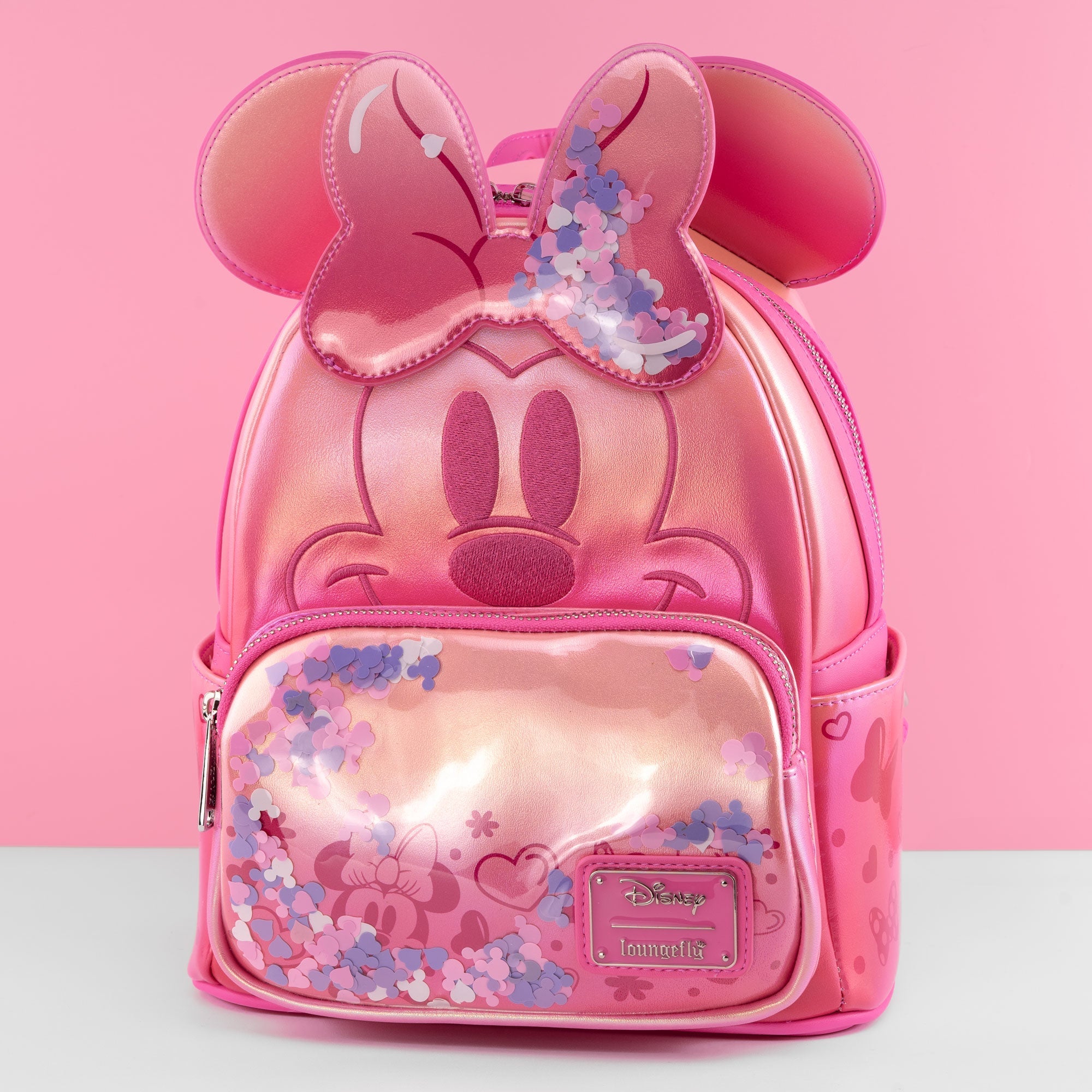 Faux Leather Iridescent Minnie Mouse Mini Backpack Adjustable Straps Loungefly Disney Mini Backpack, Minnie Mouse Celebration  main image 3