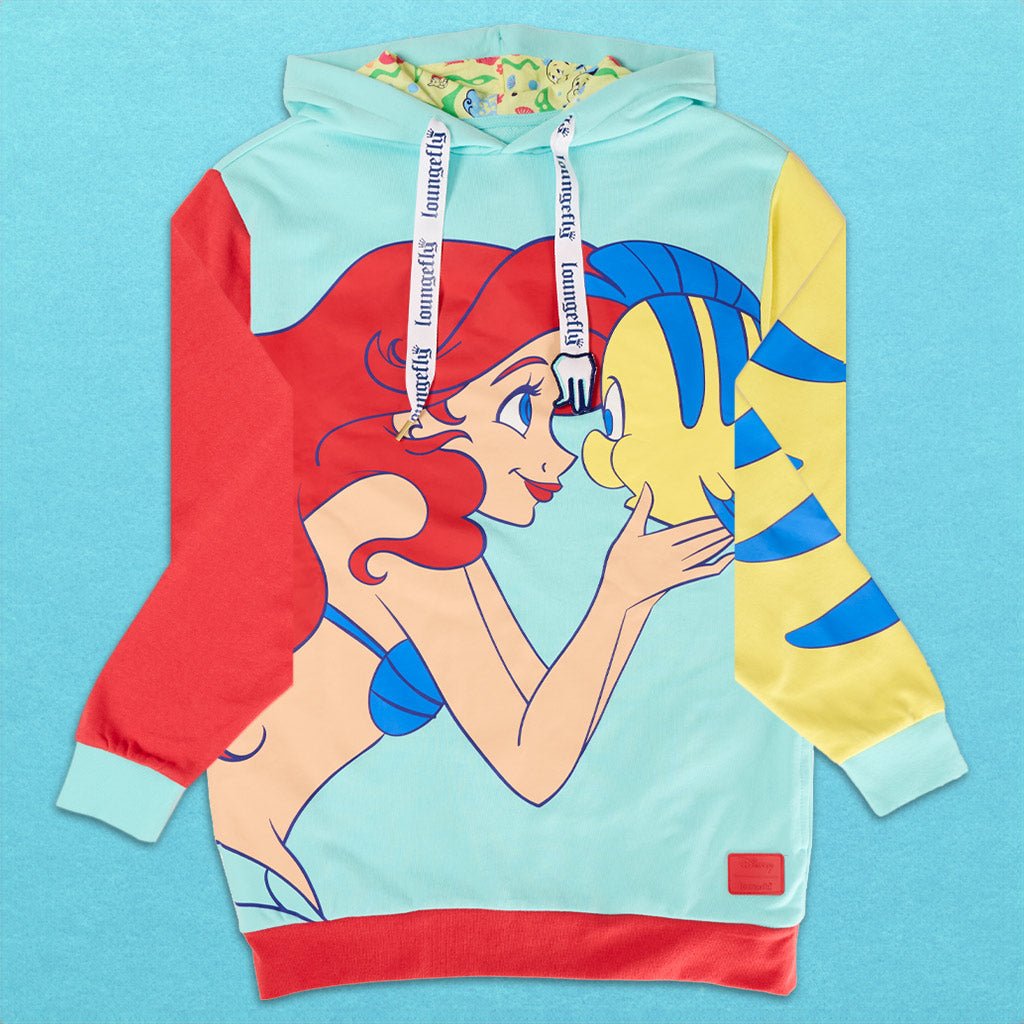 Loungefly x Disney The Little Mermaid Ariel and Flounder Unisex Hoodie - GeekCore