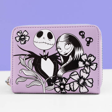 Loungefly x The Nightmare Before Christmas Jack and Sally Lavender Floral Wallet - GeekCore