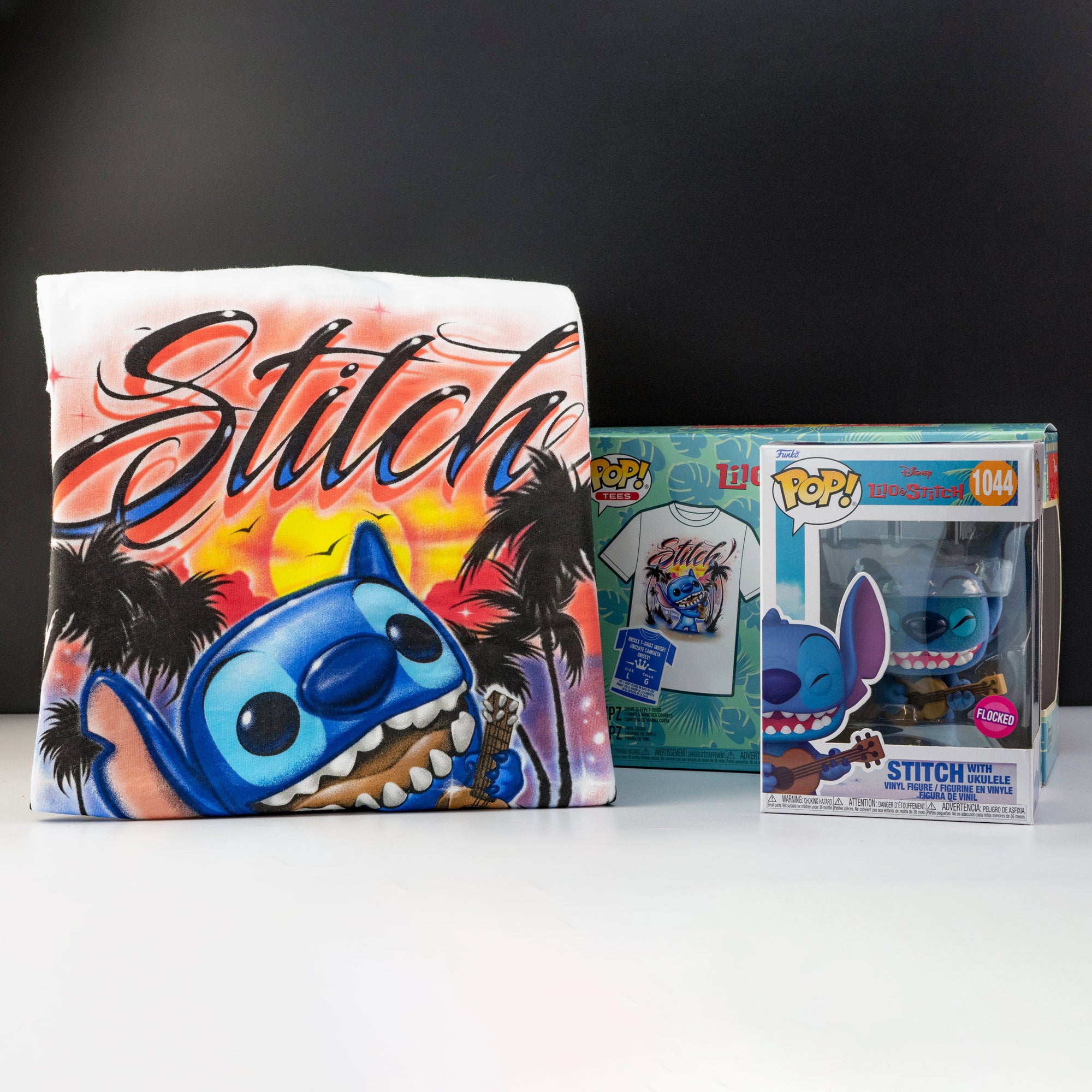 Disney Lilo and Stitch - Stitch with Ukulele Flocked Pop! Vinyl and Tee Set
