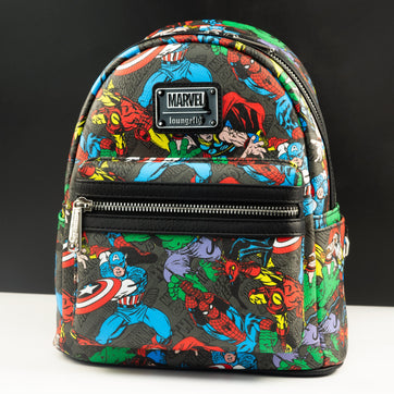 Loungefly x Marvel Comic Book Character Poses AOP Mini Backpack