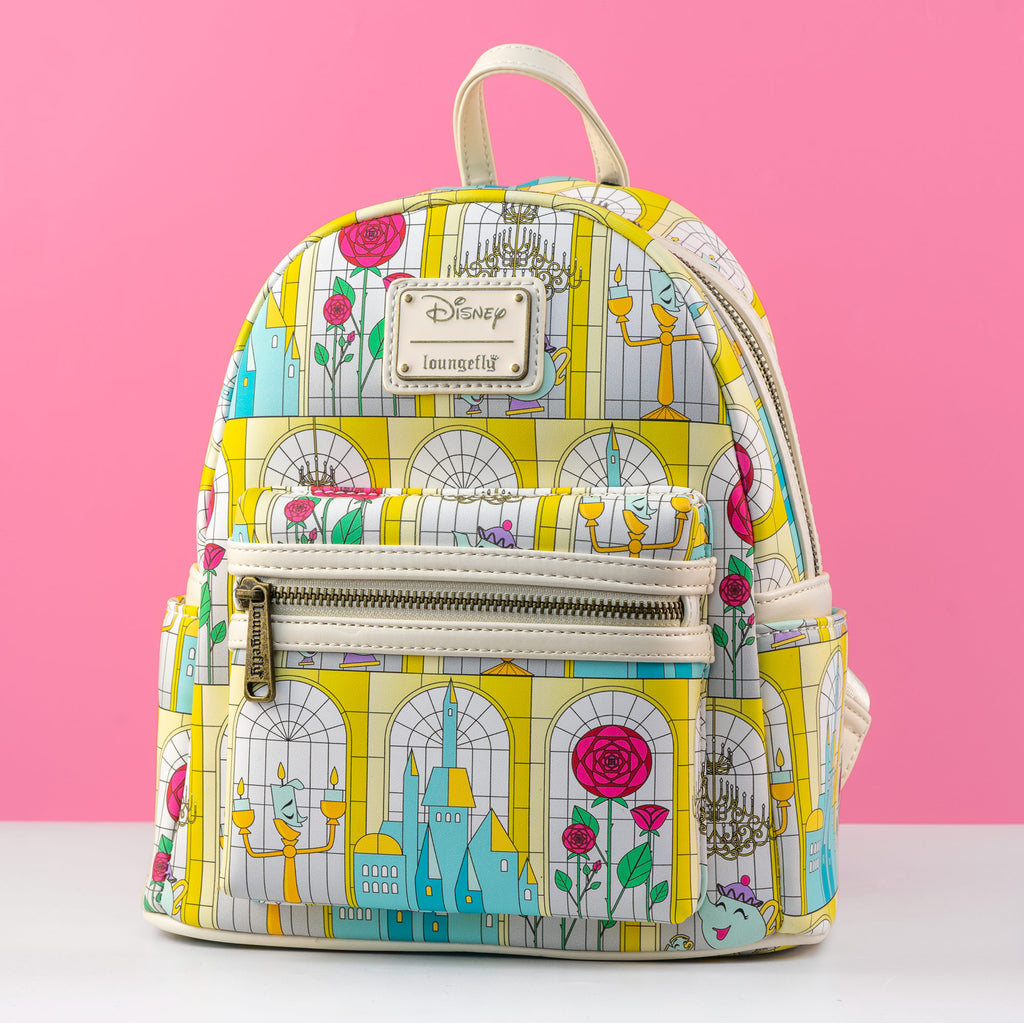 Loungefly x Disney Beauty and the Beast Stained Glass Print Mini Backpack