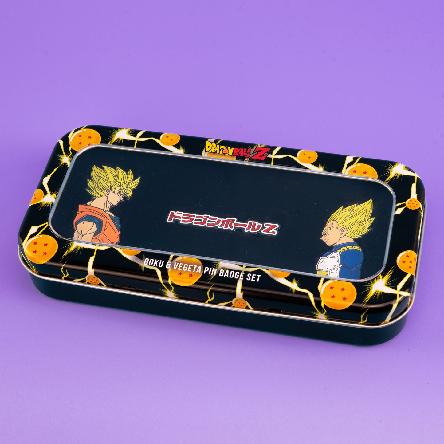 Dragon Ball Z Goku and Vegeta 3 Piece Enamel Pin Set with Collectors Tin