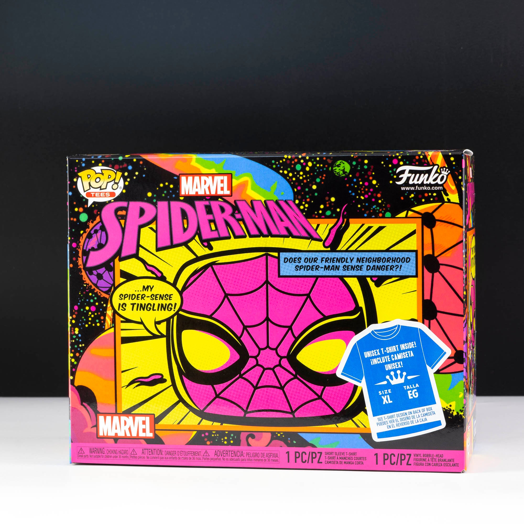 Marvel Spiderman Blacklight Pop! Vinyl and Tee Set