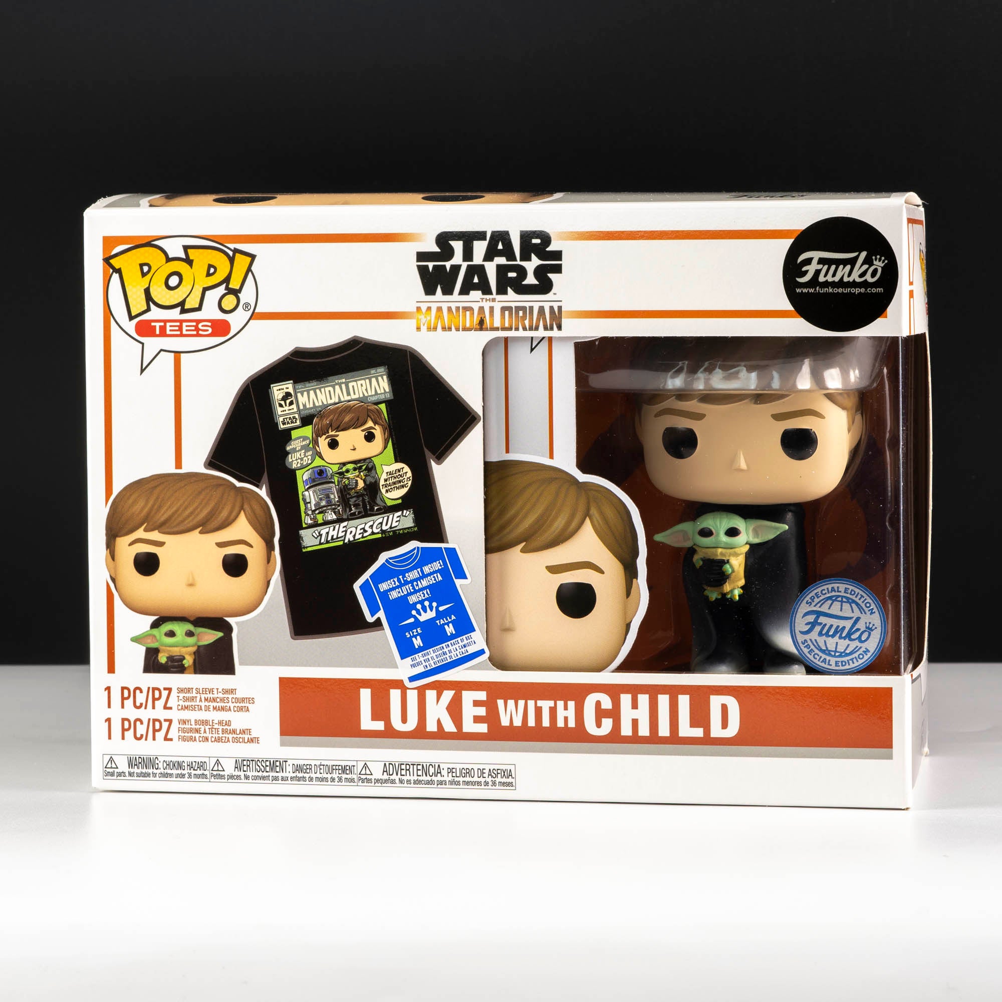 Star Wars The Mandalorian Luke Skywalker with Grogu Pop! Vinyl and Tee Set