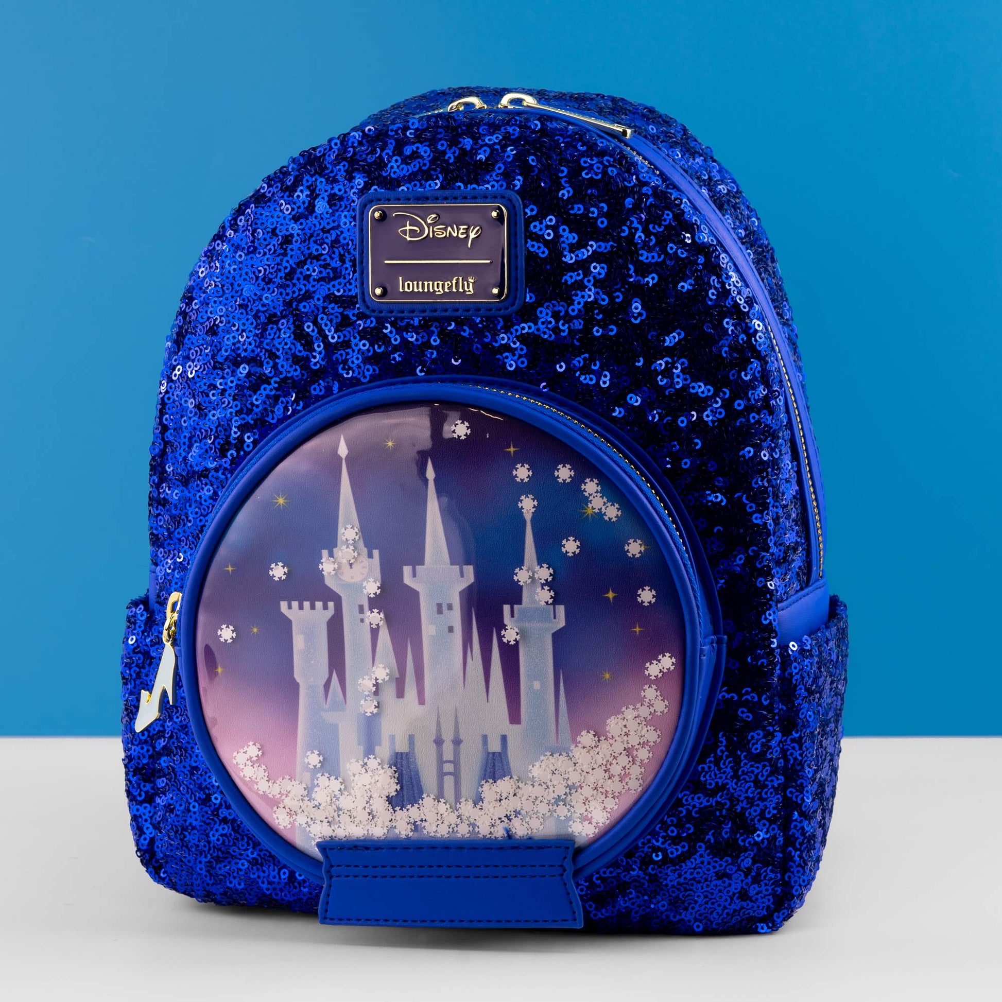cinderella sequin mini backpack Loungefly x Disney Cinderella Castle Snow Globe Royal Blue Sequin Mini – GeekCore
