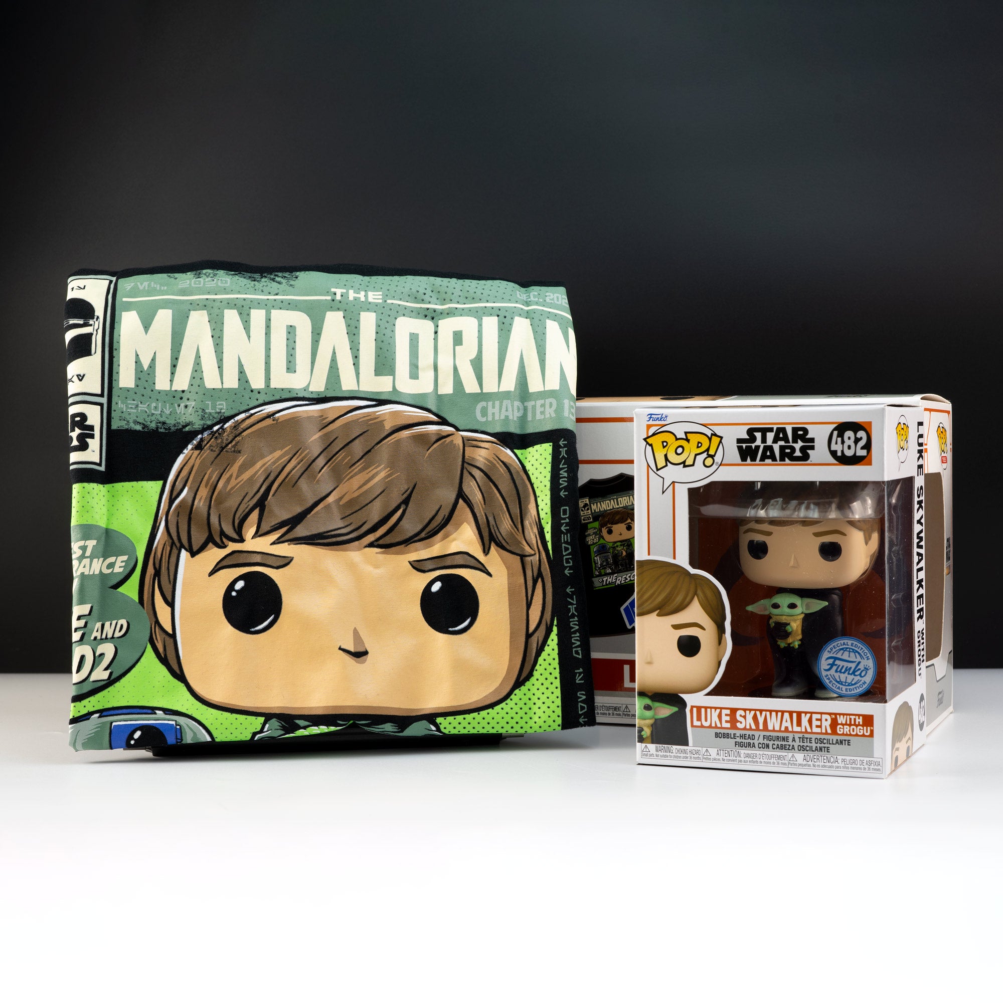 Star Wars The Mandalorian Luke Skywalker with Grogu Pop! Vinyl and Tee Set