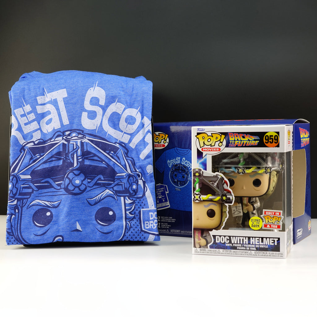 Back To The Future Doc Brown with Helmet Pop! Vinyl and Tee Set