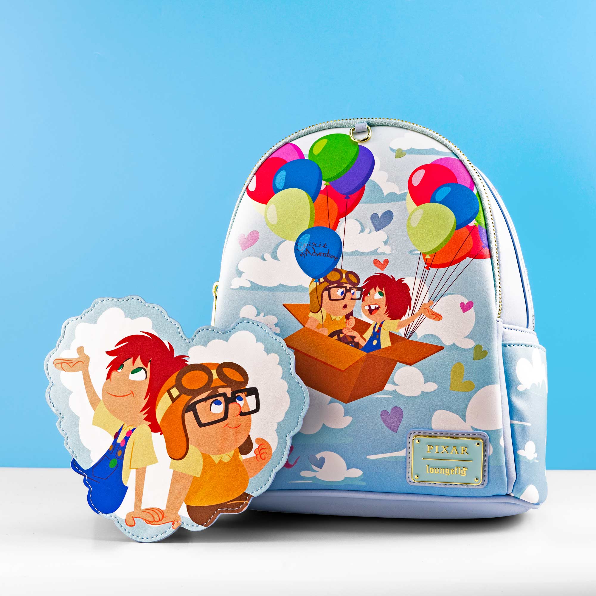 Loungefly x Disney Pixar Up Carl and Ellie Foil Hearts Balloons Mini Backpack With Coin Bag