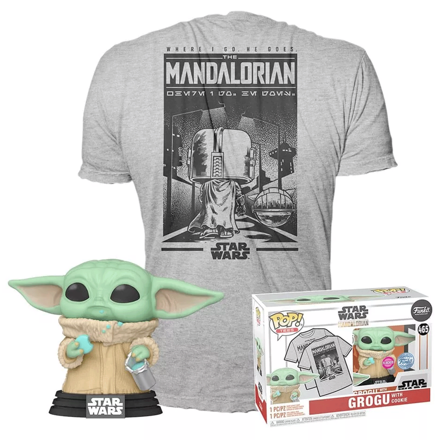 Star Wars The Mandalorian Grogu with Cookie Pop! Vinyl and Tee Set