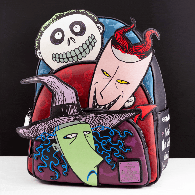 Loungefly x Disney The Nightmare Before Christmas Lock Shock Barrel Triple Pocket Mini Backpack