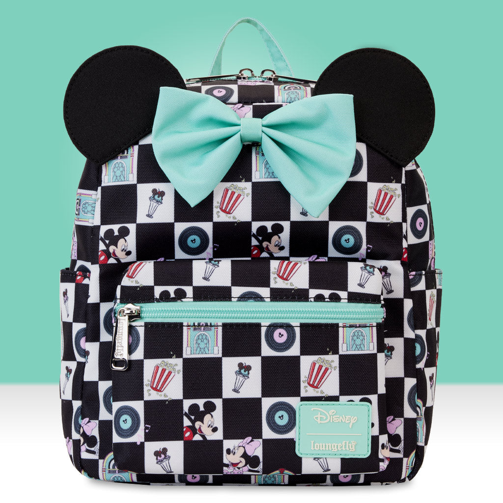 Loungefly X Disney Mickey And Minnie Date Night Diner AOP Mini Backpack