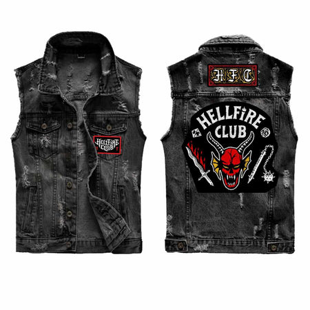 Stranger Things - Hellfire Club Denim Sleeveless Jacket JET BLACK