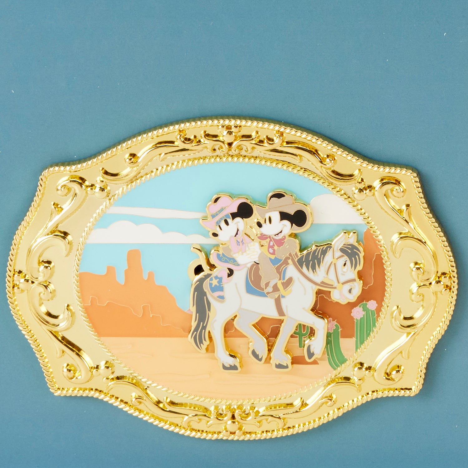Loungefly x Disney Western Mickey and Minnie Mouse Belt Buckle 3 Inch Pin