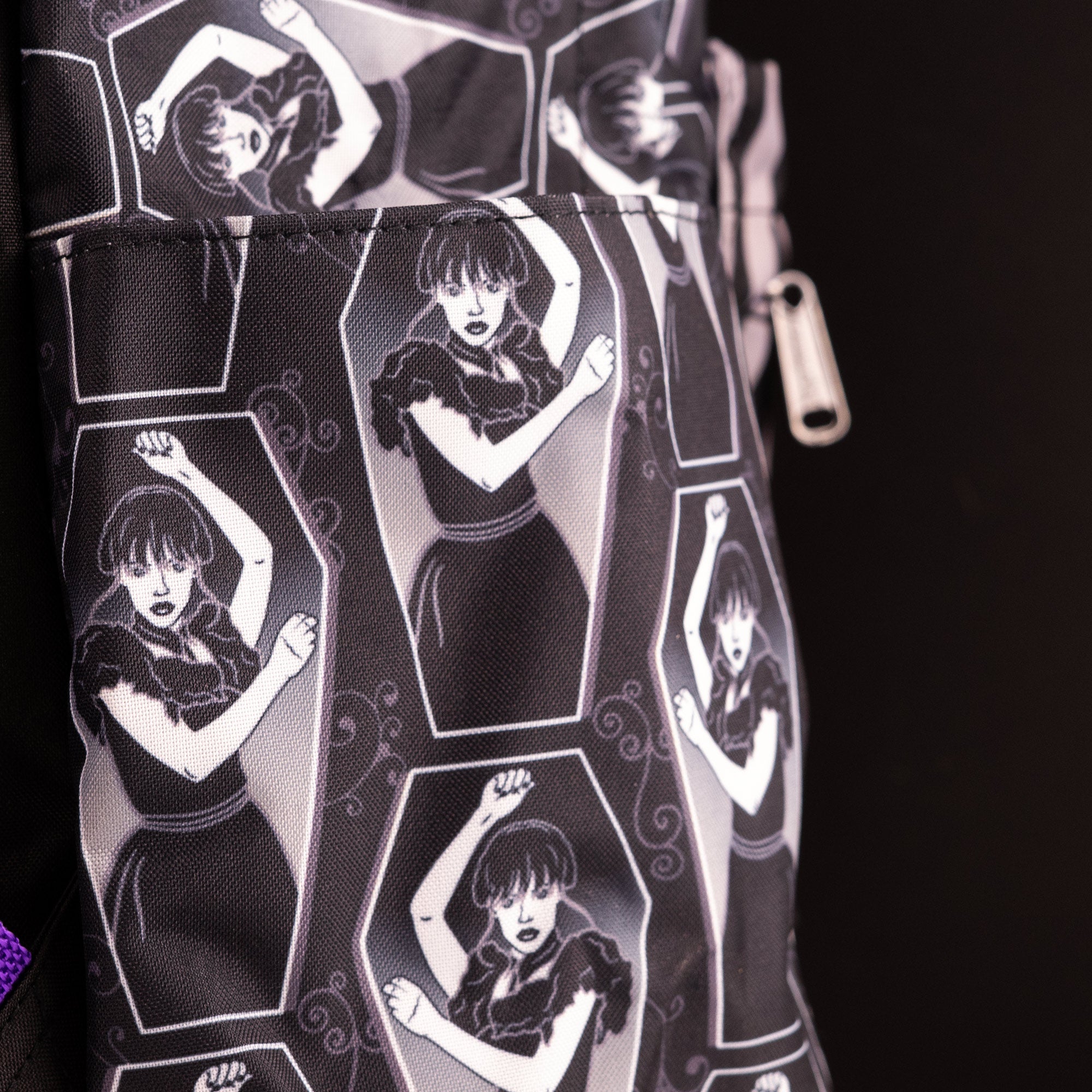 Loungefly x Wednesday Coffin Print Pin Striped Nylon Backpack