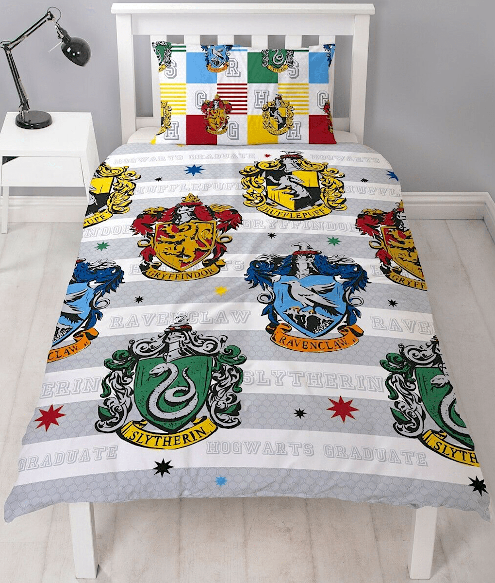 Harry Potter House Crest Reversible Single Duvet Cover Bedding Set - GeekCore