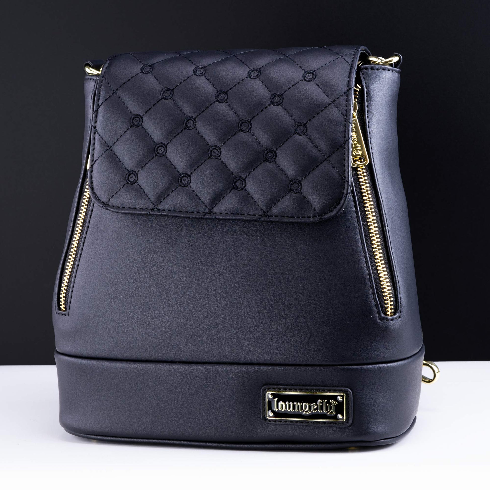 Loungefly Original Black Quilted Pin Trader Convertible Mini Backpack & Crossbody Bag - GeekCore