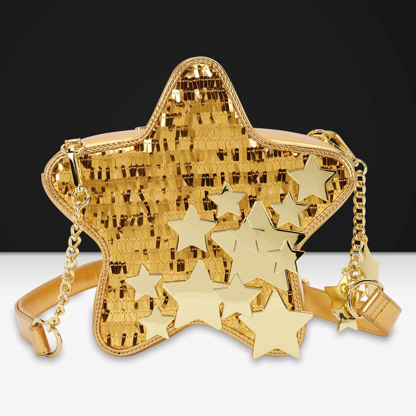 Loungefly Originals Figural Gold Stars Sequin Crossbody Bag - GeekCore