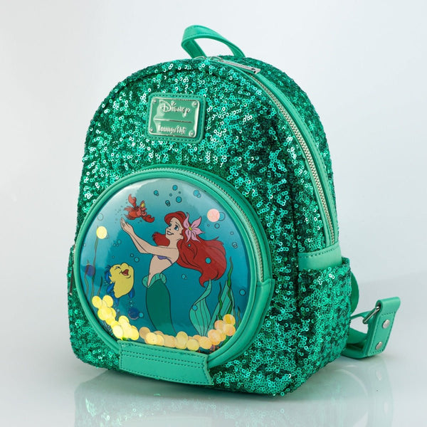 Loungefly x Disney Ariel Snow Globe Emerald Green Sequin Mini Backpack – GeekCore