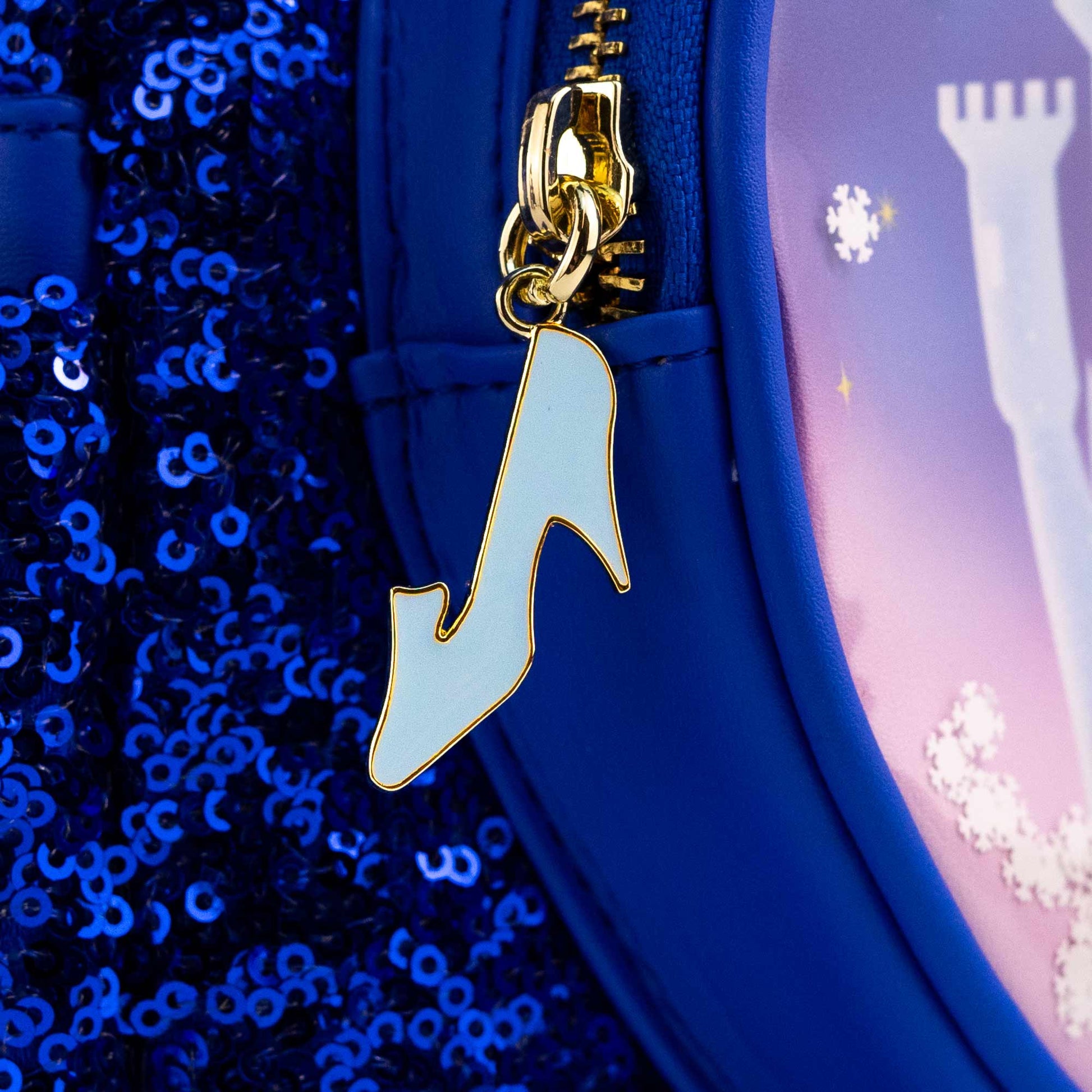 cinderella sequin mini backpack Loungefly x Disney Cinderella Castle Snow Globe Royal Blue Sequin Mini – GeekCore