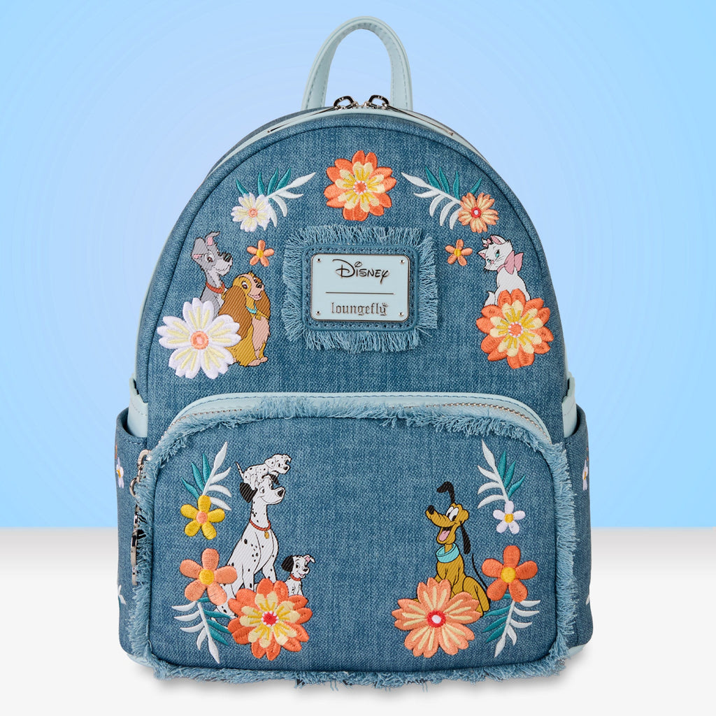 Loungefly x Disney Dogs & Cats Faux Denim Fringe Mini Backpack - GeekCore