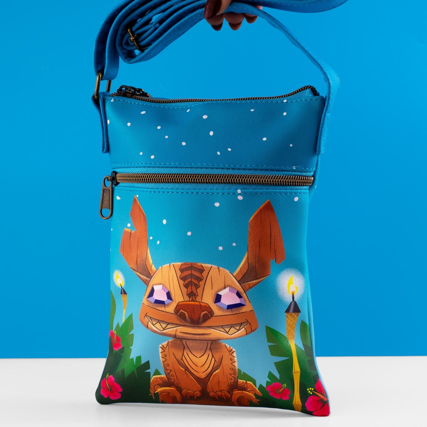 Loungefly x Disney Lilo and Stitch Carved Wood Tiki Stitch Passport Bag - GeekCore