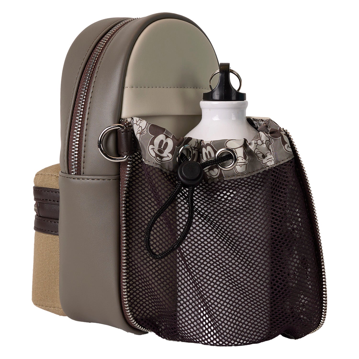 Loungefly x Disney Mickey And Friends Faux Leather And Canvas Water Bottle Crossbody Bag - GeekCore