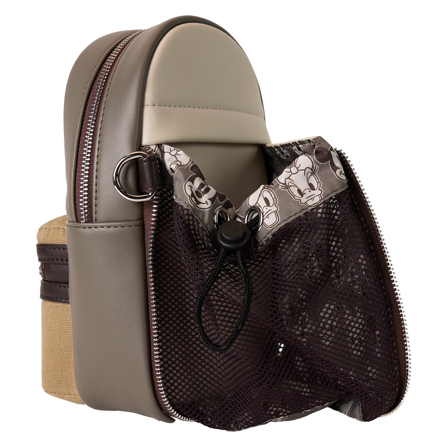 Loungefly x Disney Mickey And Friends Faux Leather And Canvas Water Bottle Crossbody Bag - GeekCore