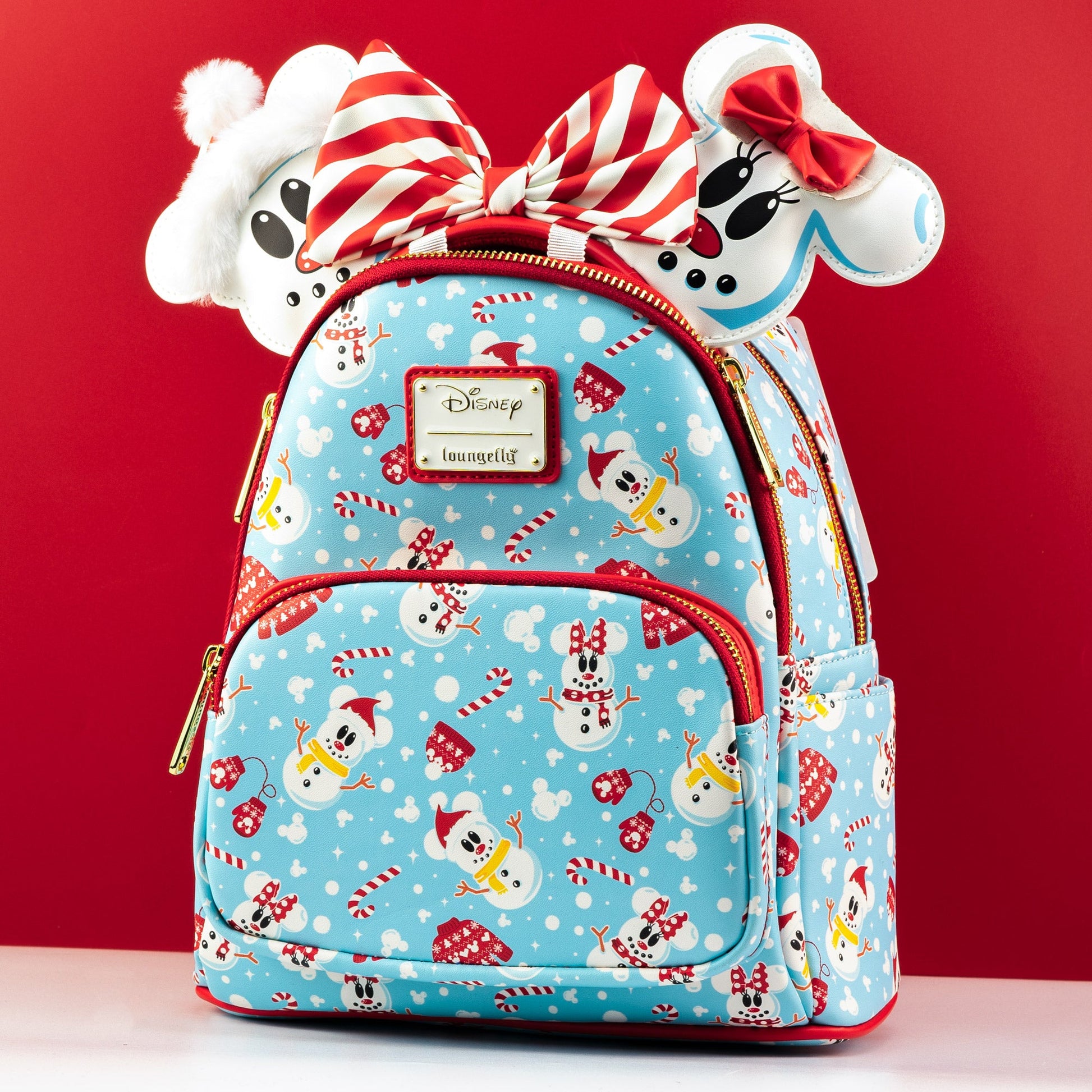 Loungefly x Disney Mickey and Minnie Mouse Snowman Print Mini Backpack and Headband Set - GeekCore
