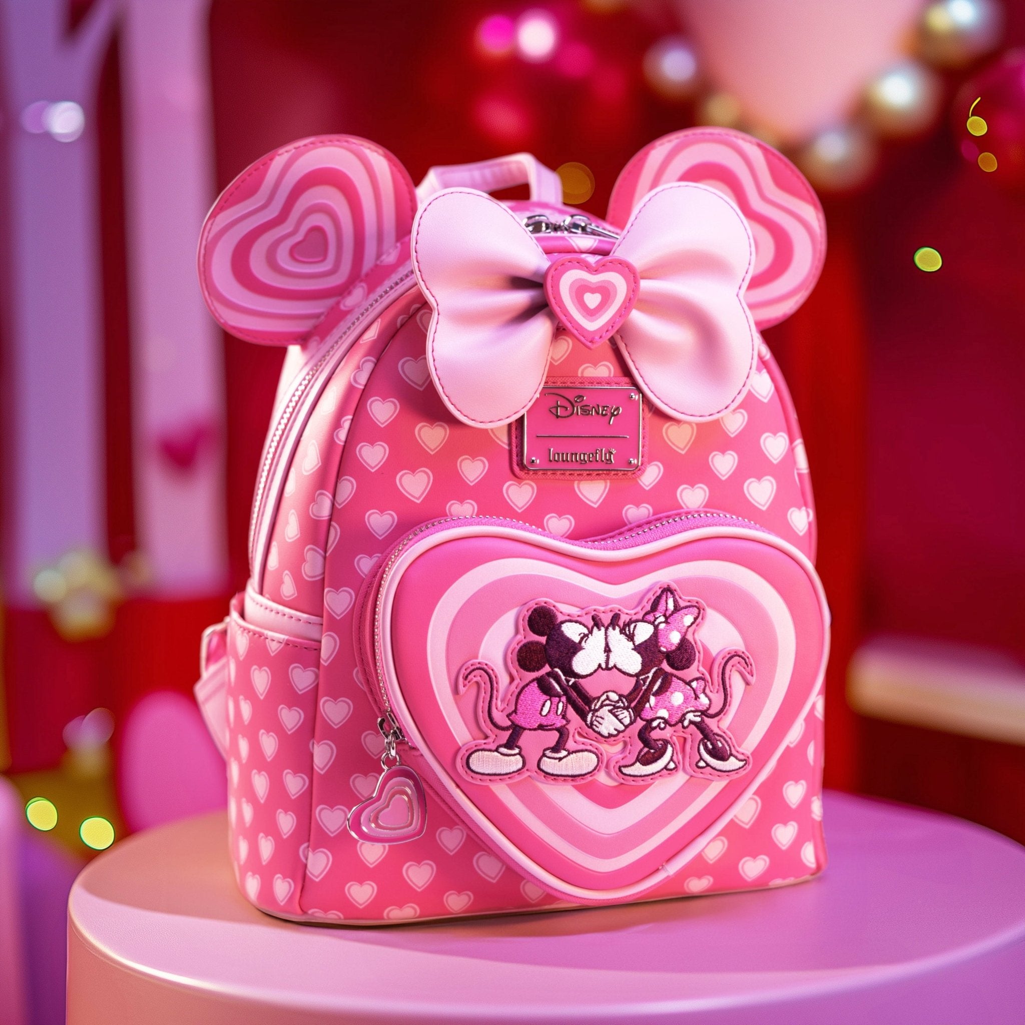 Loungefly x Disney Mickey and Minnie Pink Valentines Mini Backpack - GeekCore