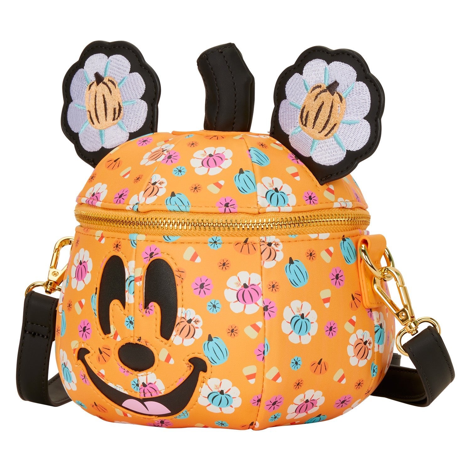 Loungefly x Disney Mickey Floral Pumpkin Figural Crossbody Bag - GeekCore
