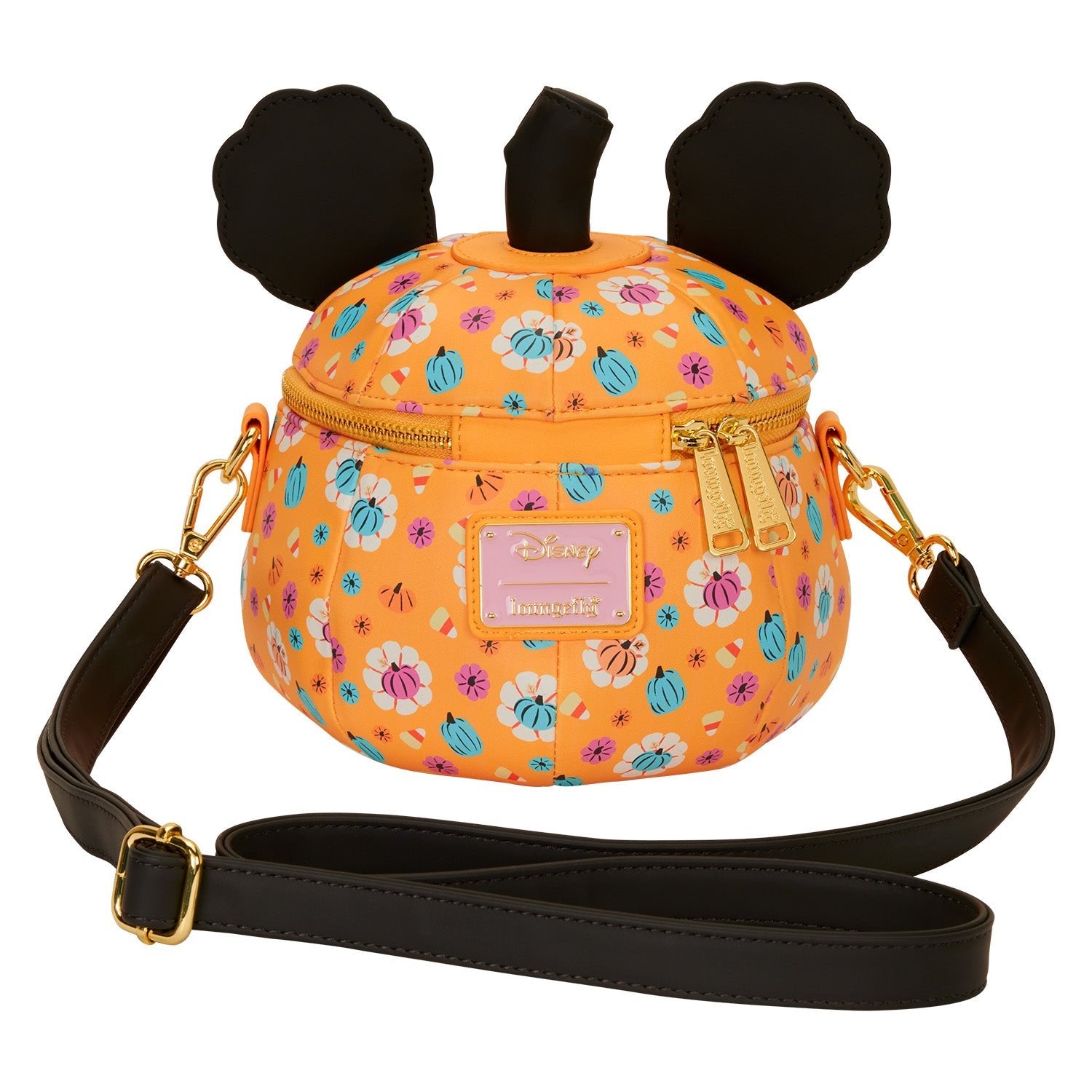 Loungefly x Disney Mickey Floral Pumpkin Figural Crossbody Bag - GeekCore