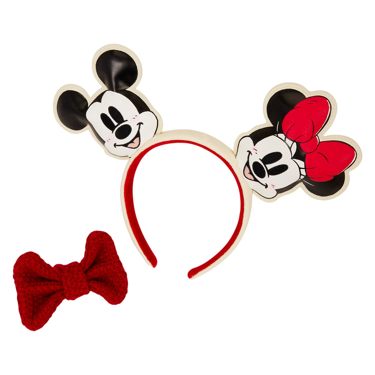 Loungefly x Disney Mickey & Minnie Knit Bow Holiday Ear Headband - GeekCore