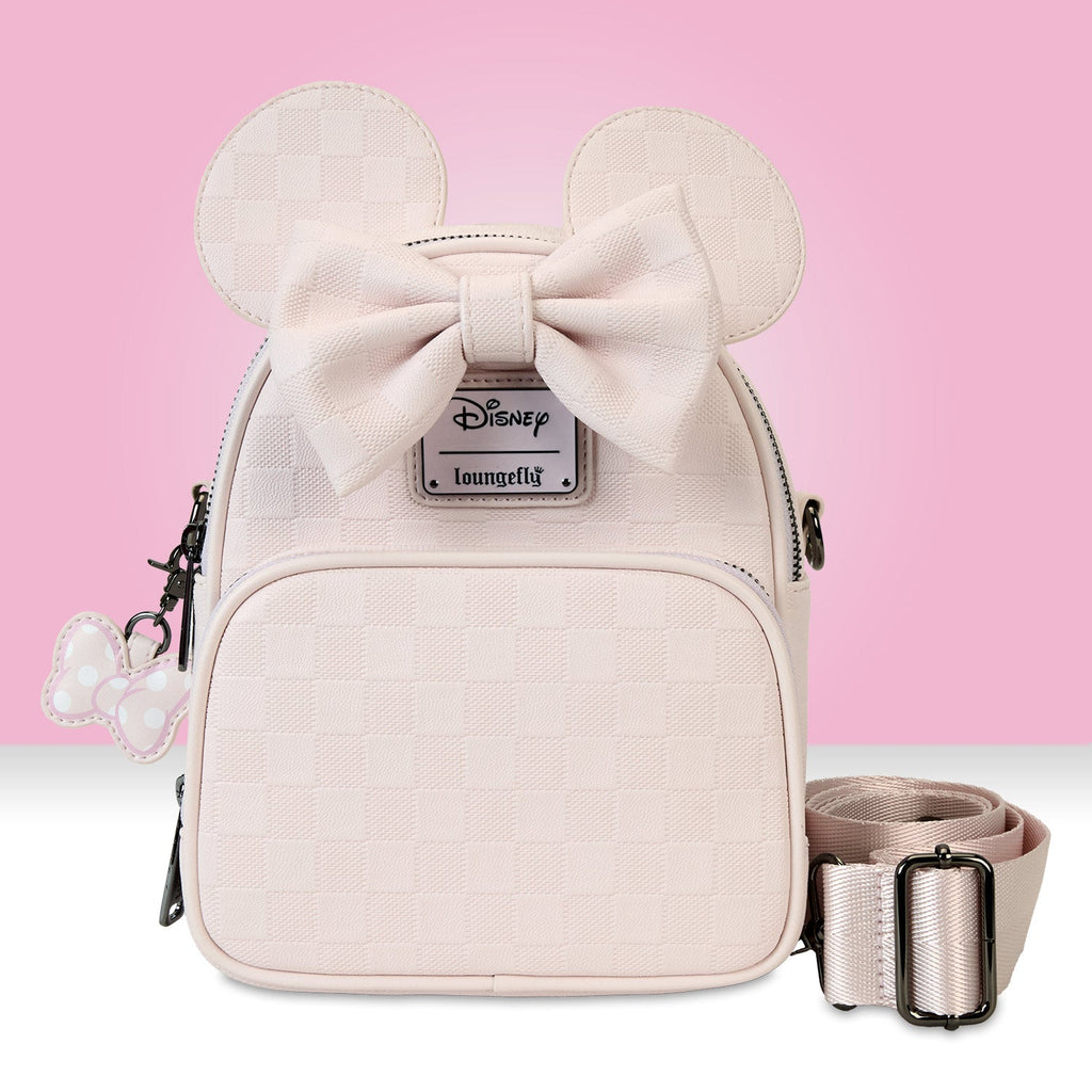 Loungefly x Disney Minnie Ear Pink Damier Convertible Crossbody - GeekCore