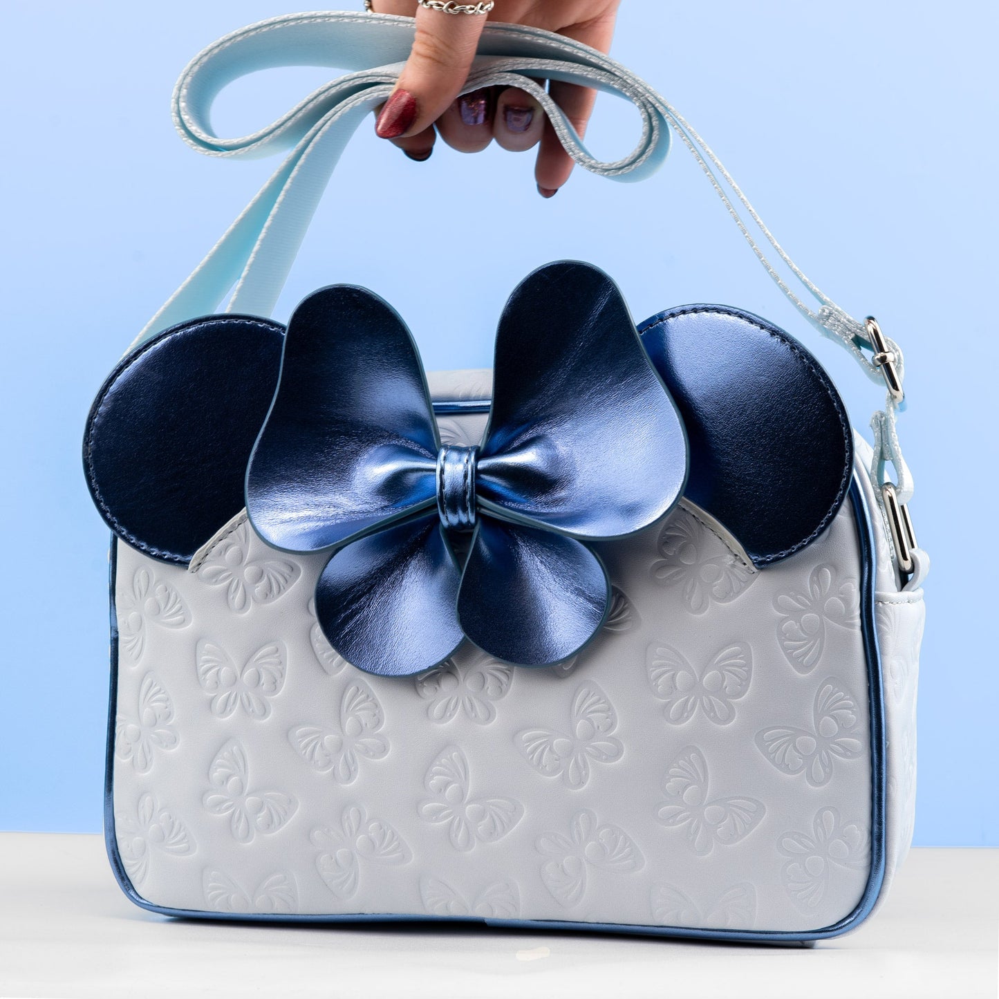 Loungefly x Disney Minnie Mouse Blue Butterfly Crossbody Handbag - GeekCore