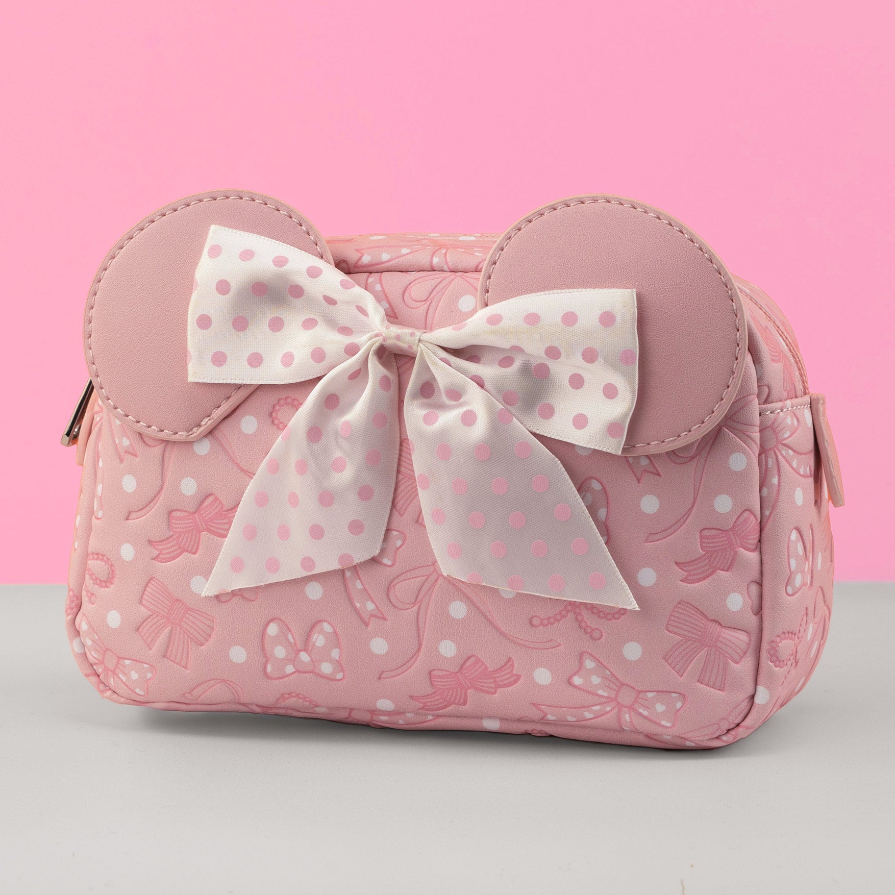 Loungefly x Disney Minnie Mouse Pink Debossed Bows Cosmetic Bag - GeekCore