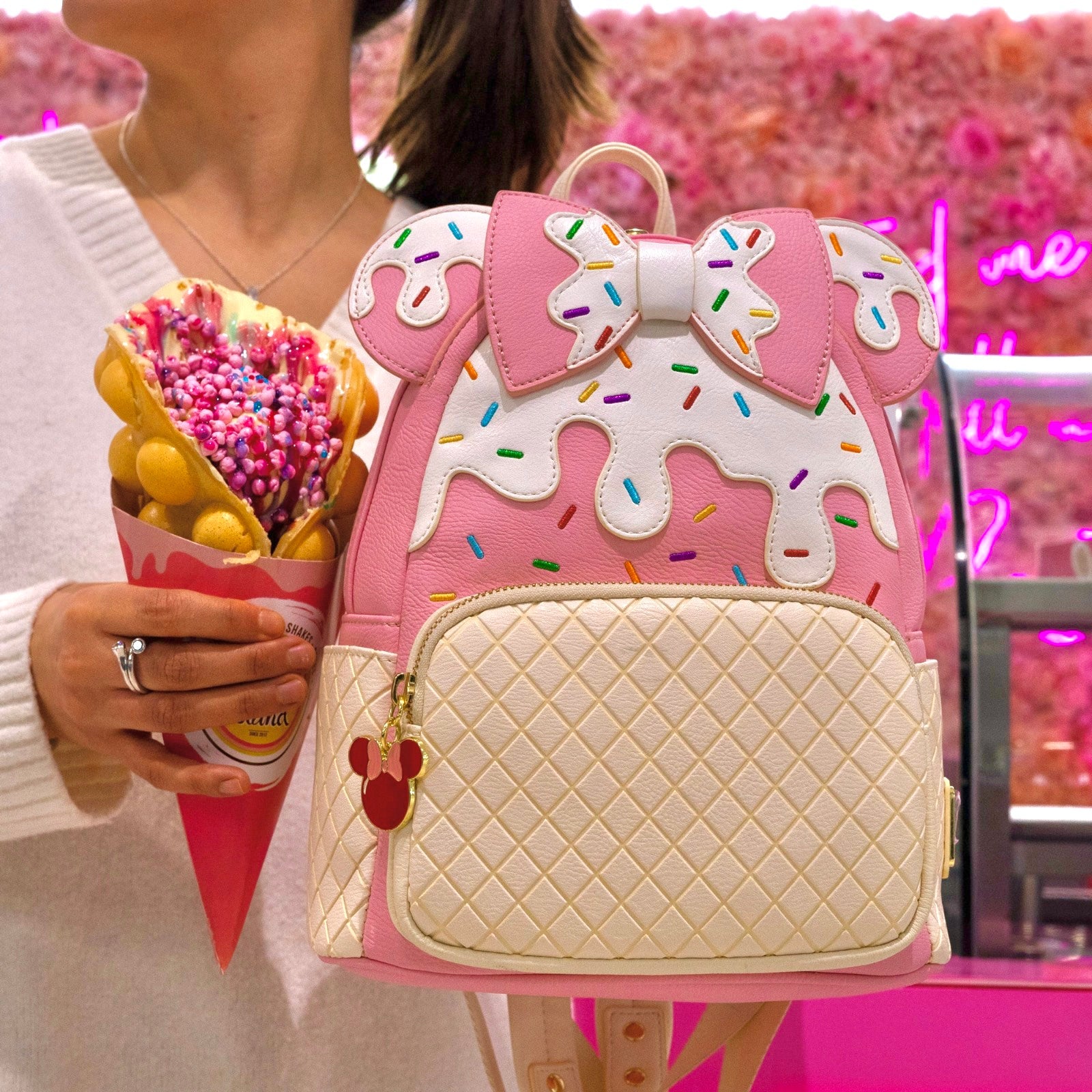 disney minnie mouse strawberry sundae mini backpack Loungefly x Disney Minnie Mouse Pink Sundae Ice Cream Mini Backpack – GeekCore