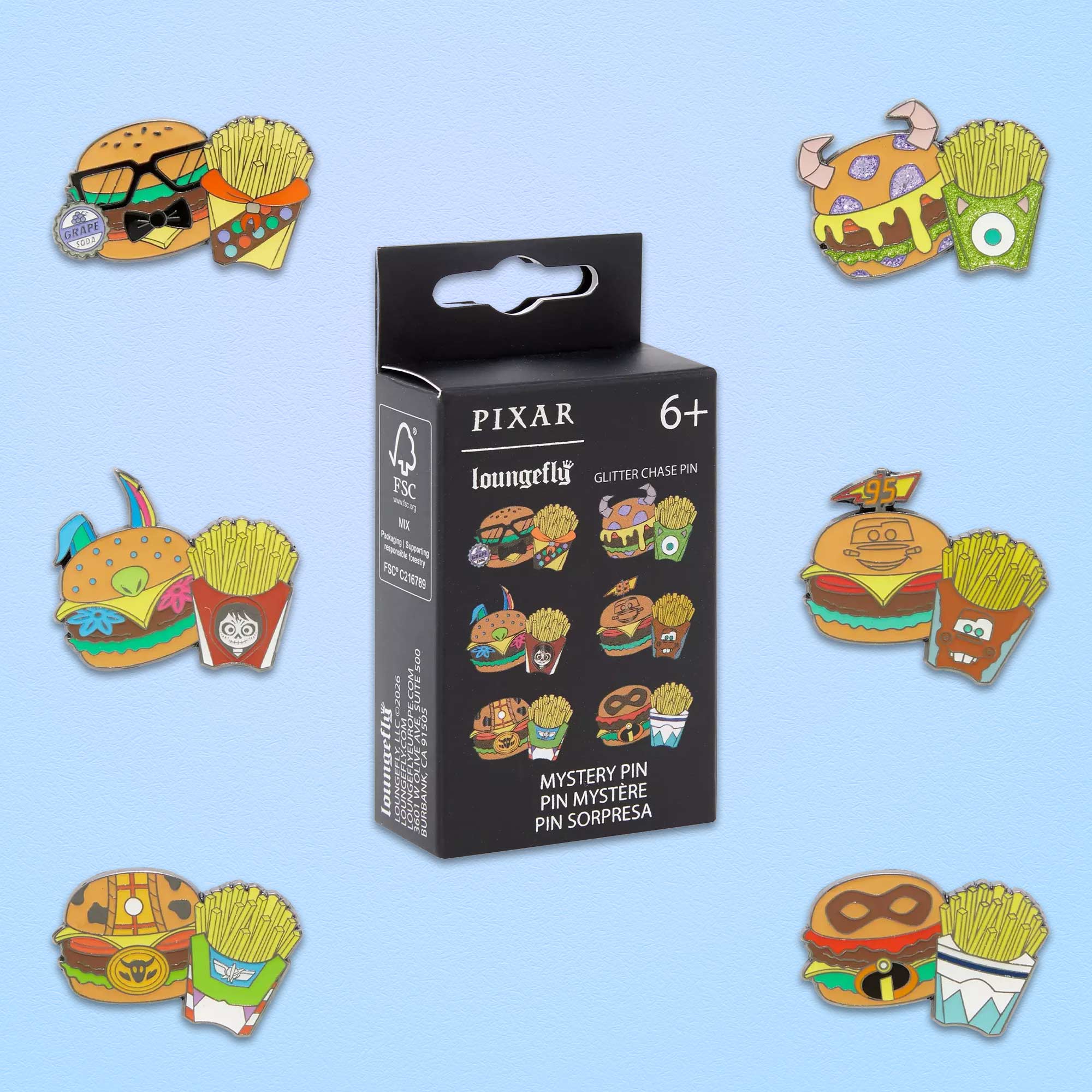 Loungefly x Disney Pixar Characters As Burger And Fries Blind Box Mystery Pin - GeekCore
