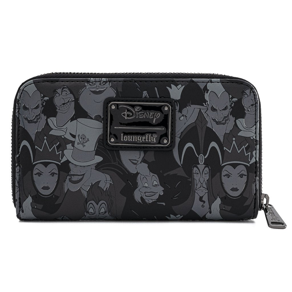 Loungefly X Disney Villains Debossed All Over Print Zip Around Purse - GeekCore