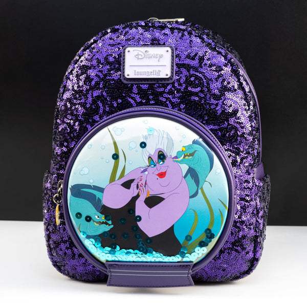 disney villains scene ursula crystal ball mini backpack Loungefly 10 1/2 H x 9 W x 5 Need somewhere to store some poor unfortunate souls Ursula Crystal Ball Disney Villains