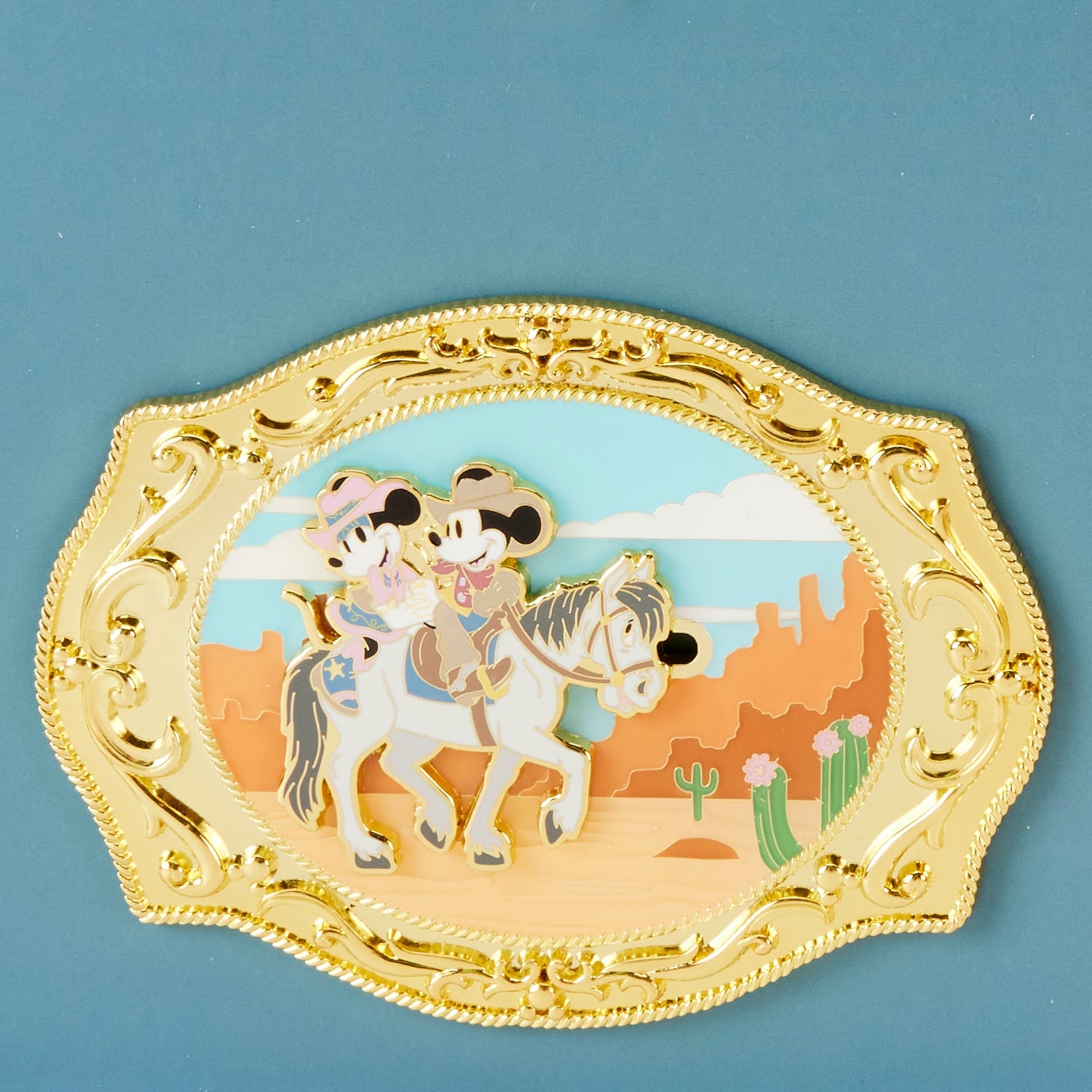 Loungefly x Disney Western Mickey and Minnie Mouse Belt Buckle 3 Inch Pin - GeekCore