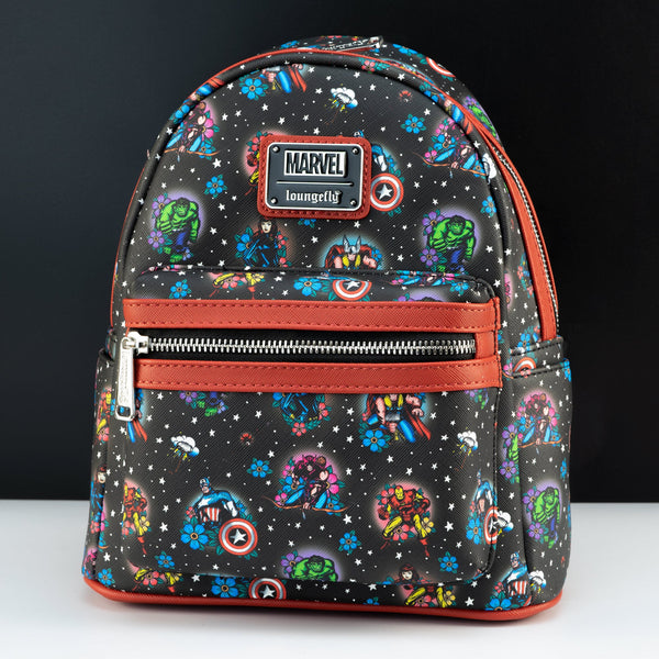 Loungefly Marvel Tattoo Print Avenger Superhero Comic Book Mini Backpack Bag New Loungefly Marvel Avengers Tattoo Mini Backpack – Adorn Purse  main image 3