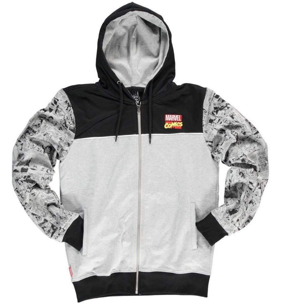 Marvel Comics Classic Comic Print Mens Zip Up Hoodie - GeekCore